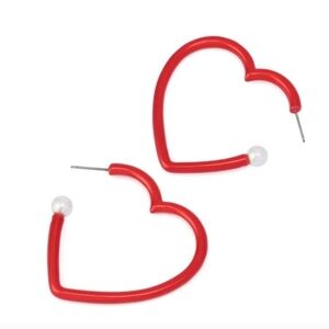♥️🔹️Betsey Johnson 🔹️HEART HOOP EARRINGS RED WHITE